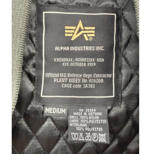 Alpha Industries Mens Medium Sage Green Black Bomber Varsity Jacket Quilted image 4