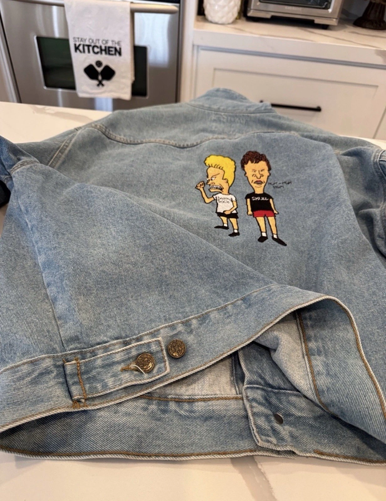 American Born MTV Beavis and Butt-Head Embroidered Denim Trucker Jacket XL image 4