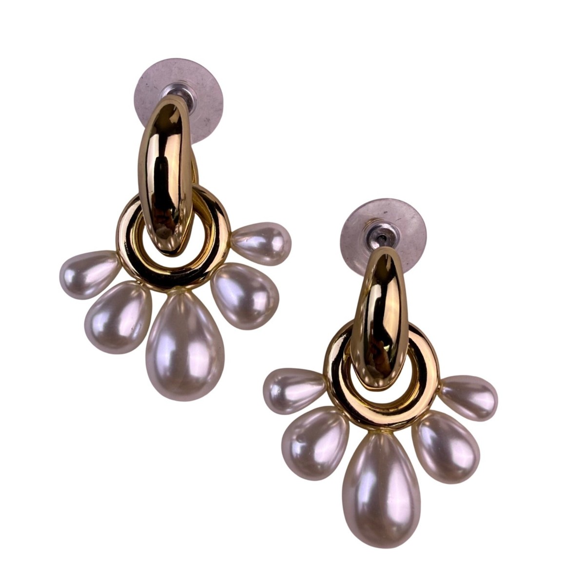 Mignonne Gavigan Womens Gold Tone & Pearl Faux Margot Drop Hoop