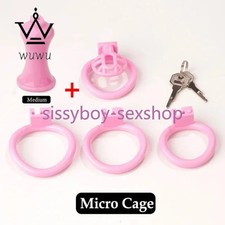 Positive/negative Chastity Cage Lock with 4 Rings Sissy Inverted Plug Cage New