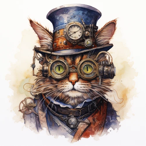 Steampunk Cat Steam Punk Animal Self Adhesive Vinyl Sticker