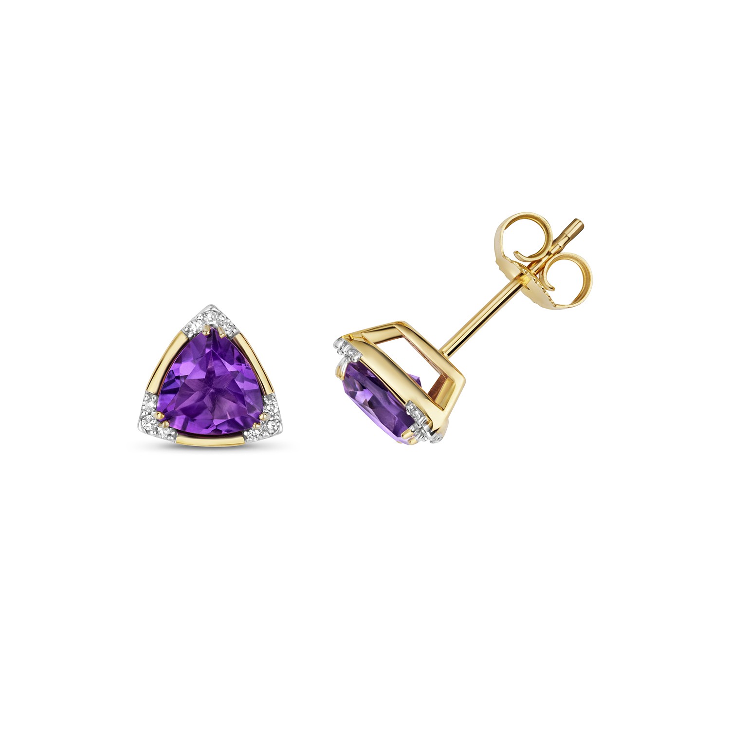 Boucles d'oreilles améthyste or 375 femme avec véritables diamants 8mm