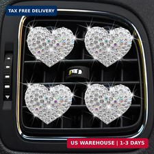4 Pcs Bling Crystal Heart Shaped Air Fresheners - Vent Clips, Rhinestone Diffuse