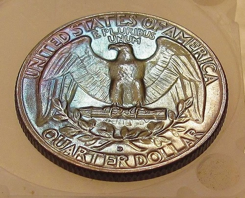 1964 D Gem Brilliant Uncirculated Quarter 90% Silver MONSTER TONING  #125 ~ 12