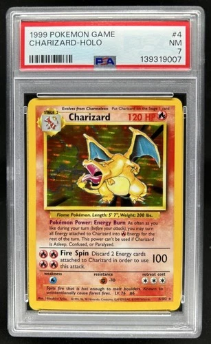 1999 Pokemon Unlimited Charizard Rare Holo #4/102 PSA 7
