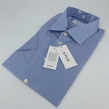 Eton Dress Shirt Men 2XL 17 3/4 - 45 Blue White Plaid Contemporary Fit Button Up
