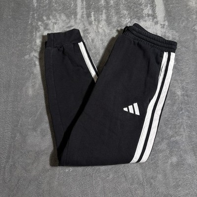 Adidas Black 3-striped Fleece Pants Size S Relaxed Sports Sweats Joggers