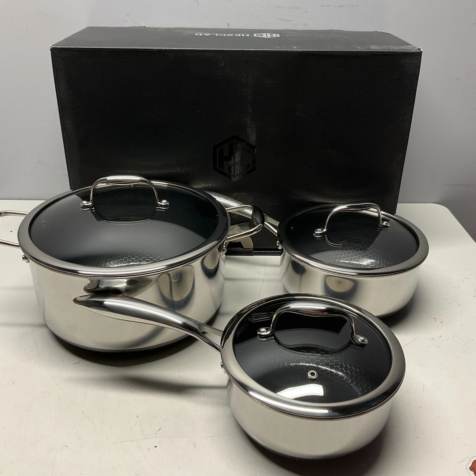 HexClad Hybrid Nonstick 6 Piece Sauce Pan Pot Cookware Set 2qt 3qt 8qt W/ Lids