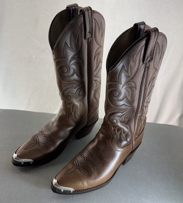 Dan Post Men's US 8.5 Brown Embroidered Cowboy Boots Silver Toned Metal Toe Rand