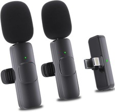 Wireless Mini Microphone for iPhone 2 Pack Lavalier Lapel Mic with AI Noise C...