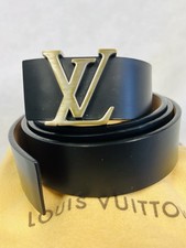 Louis Vuitton LV Initials Belt Black 95/38 Brushed Palladium Buckle Men Autentic