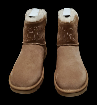 UGG Classic Mini Brown Suede Shearling Lined Ankle Bootie Women US 10