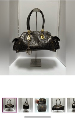 Calla Steel  Croco-Embossed Patent Satchel Bag