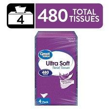 Ultra Soft Facial Tissues 4 Flat Boxes 120 Tissues Each 3 Ply Quality