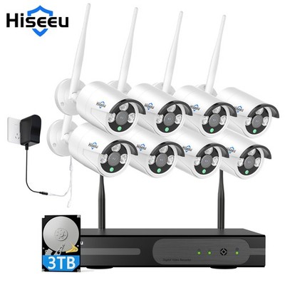 Hiseeu Outdoor 5G WiFi Security Camera System,3MP Cameras,10CH NVR,500G HDD,24/7
