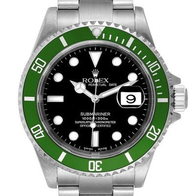 Rolex Submariner Green 50th Anniversary Flat 4 Steel Mens Watch 16610LV