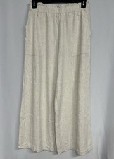 Linen Wide Leg Palazzo Pants Paperbag Waist Big Pockets Boho Beige L