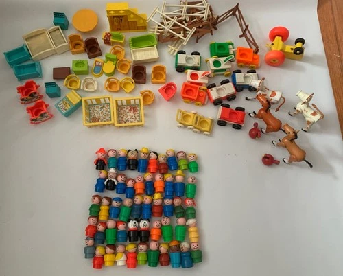 Vintage Lot Of 100 Fisher Price Little People & Accessories