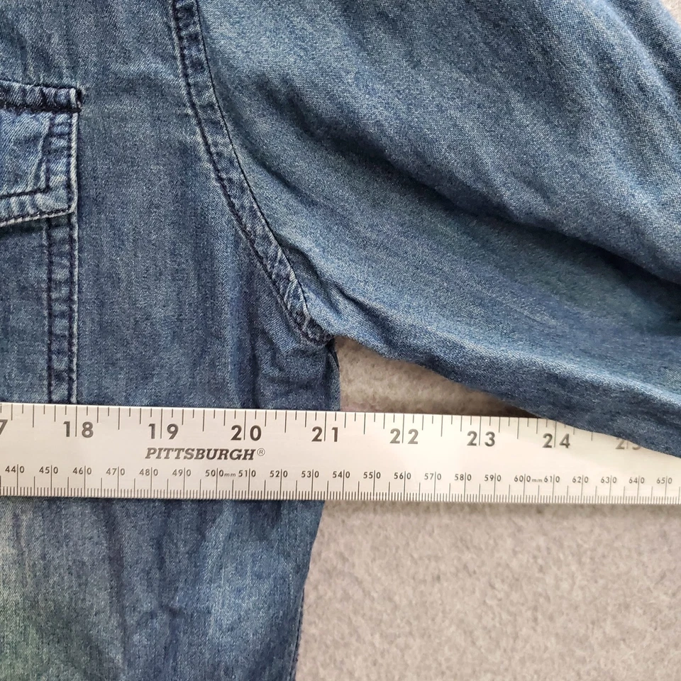 21 Hombres Hombres Camisa Abotonada Pequeña Azul Denim Bolsillos Manga Larga Perla A Presión Foto 4 de 4