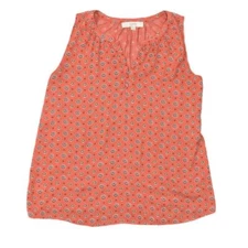Loft Orange Geometric V Neck Sleeveless Polyester Blouse Size M Top