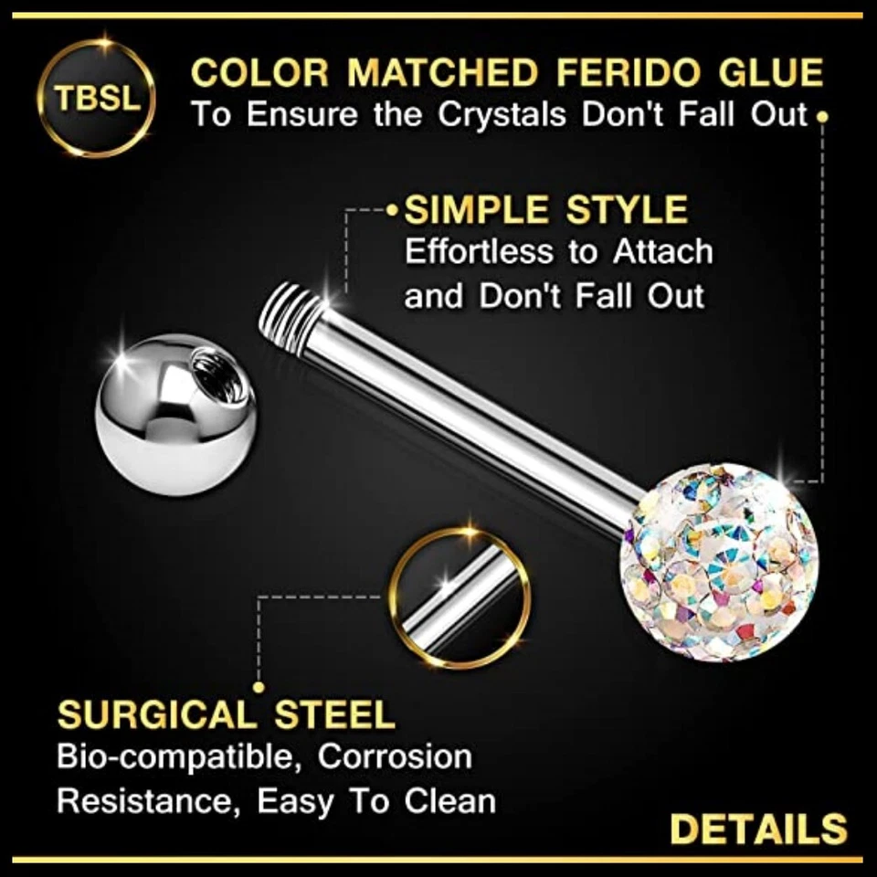 3pcs 3/4/5mm Epoxy Crystal Ball Ear Cartilage Helix Tragus Ring Barbell Piercing - Image 4 of 4