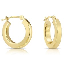 14K Real Solid Yellow Gold Square Tube Chunky Creole Hoop Earrings 15MM-30MM