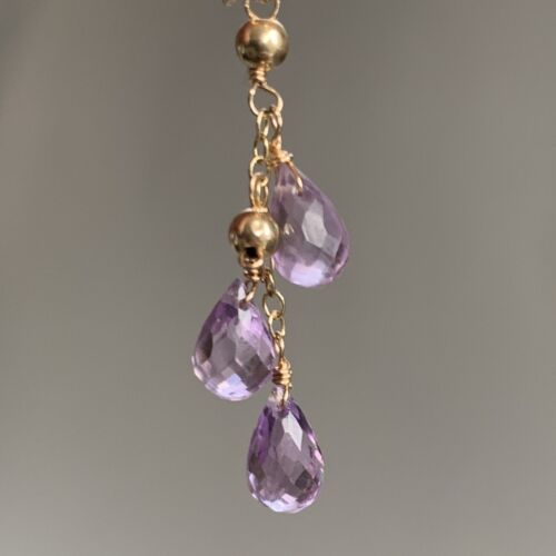 Single 14K Gold Amethyst Earring Briolette Drops Dangle 42mm Long Hook 14ct 585 - Picture 1 of 7