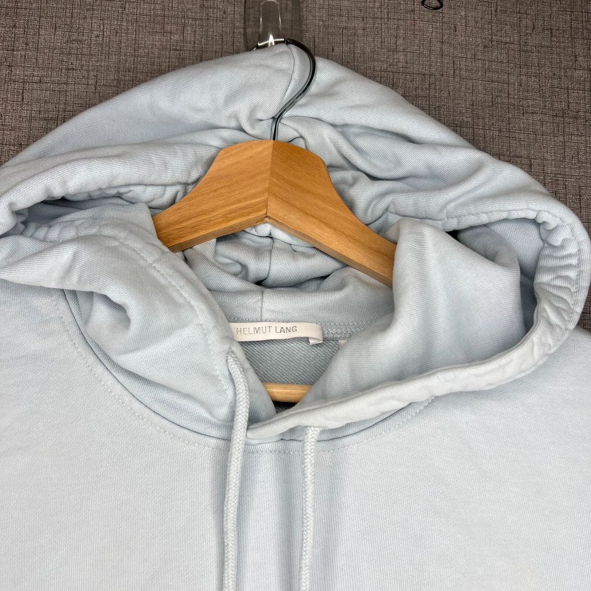 Helmut Lang Alien Hoodie Men s XL Baby Blue Pullover Logo Spellout