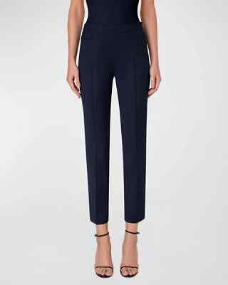 $440 AKRIS PUNTO Franca Mid-rise Cropped Pants 2 Navy Blue Cotton Blend