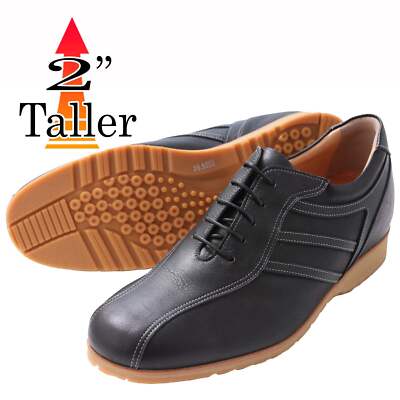 Men's Elevator Shoes Height Increasing 2'' Taller Genuine Leather Sneaker Lase Up