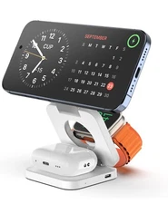 KU XIU X55 Fast Wireless Charger, Magnetic Foldable 3 in 1 Charging White 