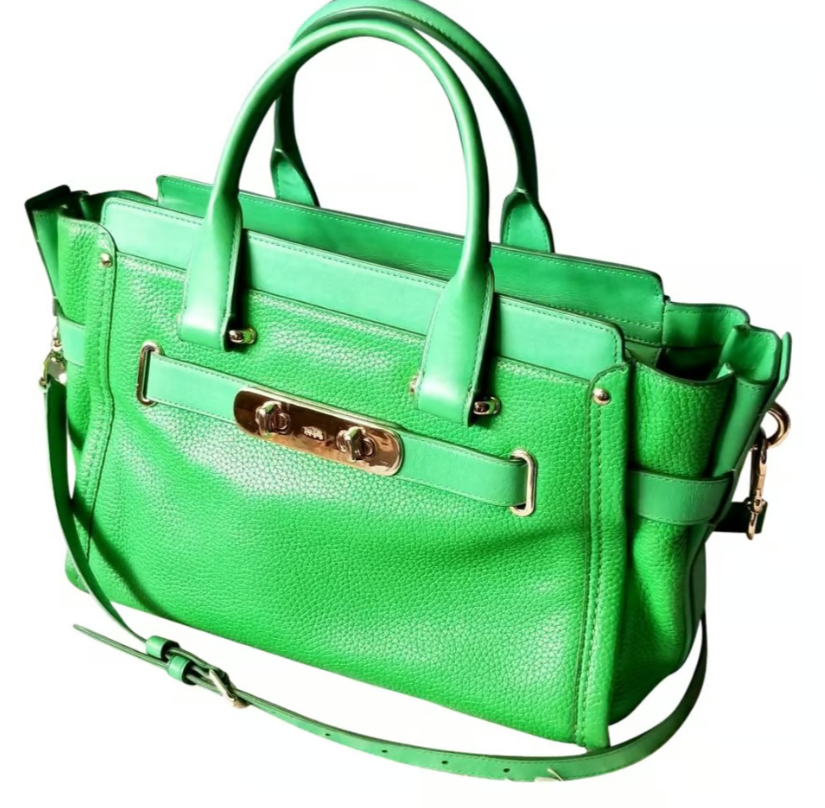 Coach Swagger Kelly Green Satchel With Turnlock and Belted Detail