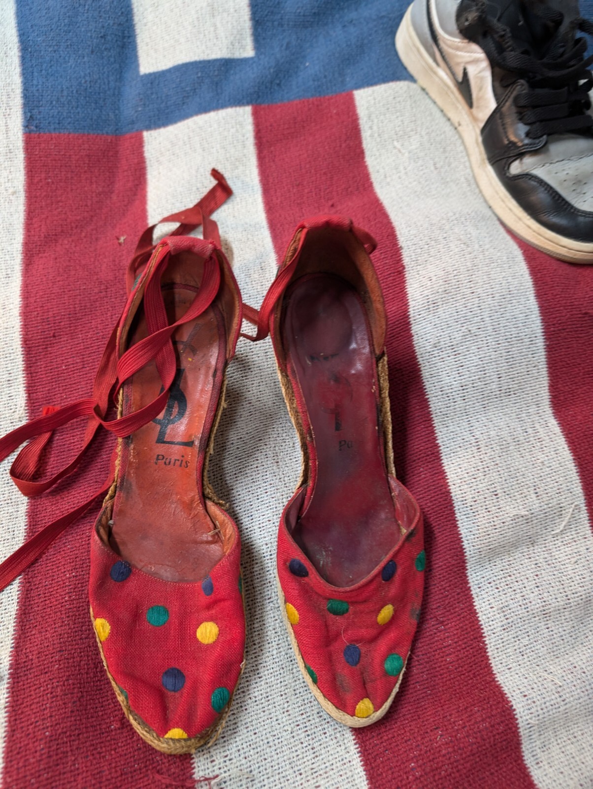 Scarpe espadrillas vintage Yves Saint Laurent YSL Paris zeppa pompa donna 9 LEGGI