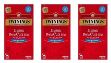 3 x Twinings ENGLISH BREAKFAST TEA DECAFFEINATED - Bagged 3 x 25 tbs / 50g