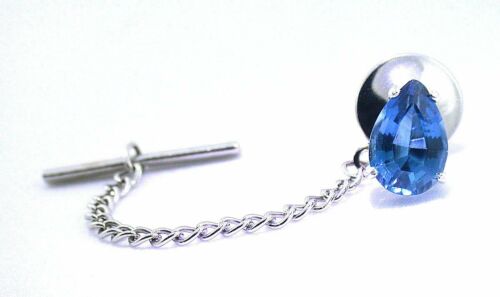 10x7 Pear London Blue Topaz Gemstone Stone Gem Sterling Silver Tie Tack ESTT106 - Picture 1 of 2