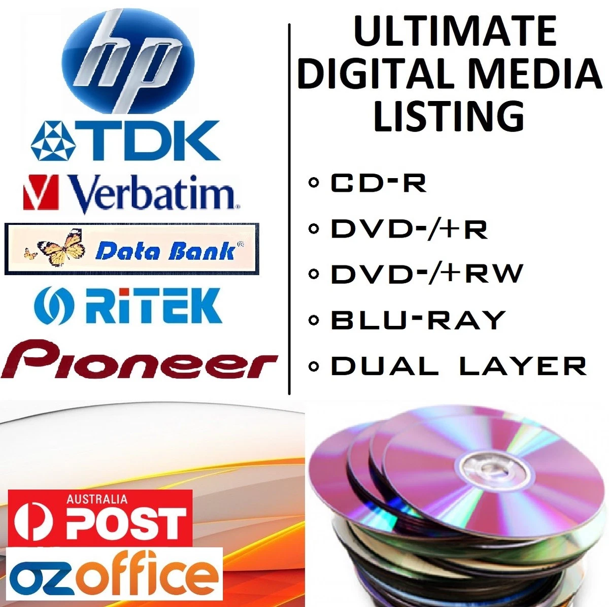 100 HP 8X Blank DVD+R DL Dual Double Layer 8.5GB Logo Branded Disc