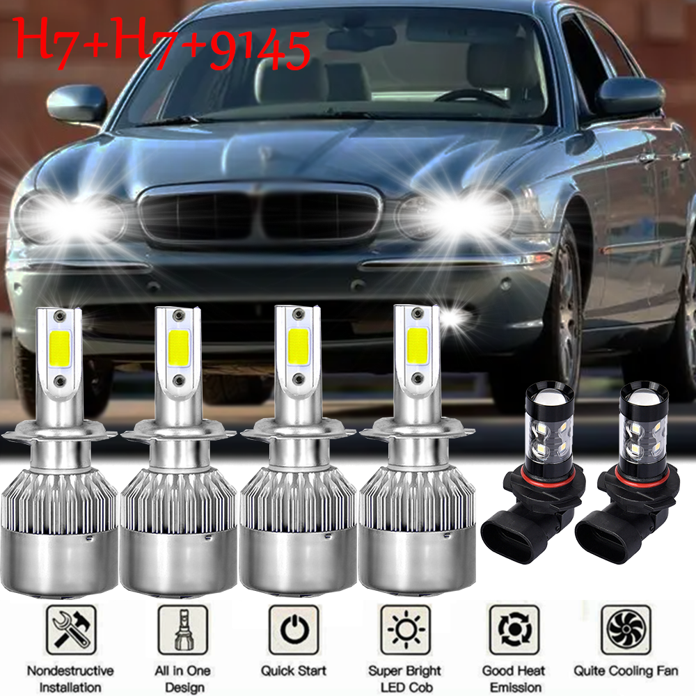 For Jaguar XJ8 1998-2003 Combo 6x LED Headlight High/Low + Fog Lights Bulbs Kit