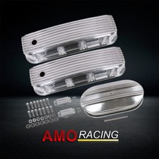 Alum Tall Valve Cover Polished Fits Bbc 1965-1995 15 Oval Finned Air Cleaner