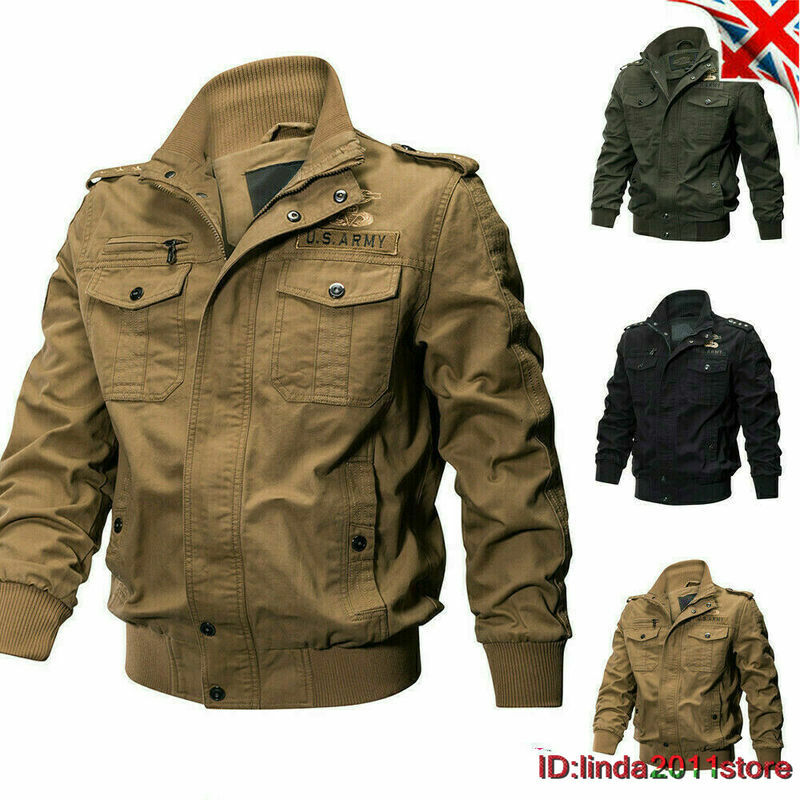 Mens Bomber Military Cargo Jacket Pilot Flight Coats Jackets