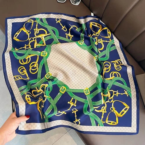 Bufanda 100 % seda mujer vintage pañuelo cuadrado pañuelo envolvente azul verde estribo 68 - Imagen 2 de 5