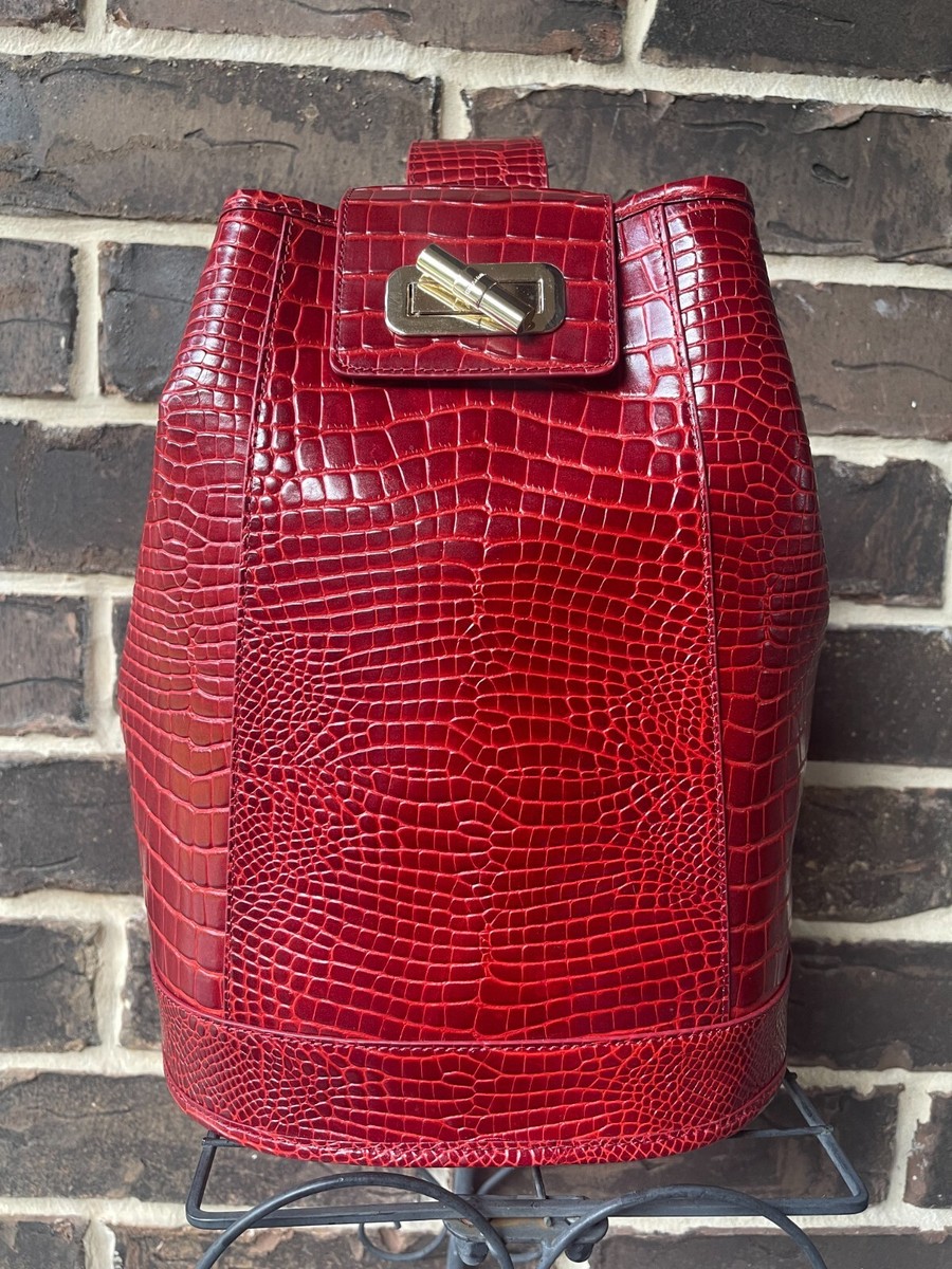 Brahmin Maddie Glissandro Red Croc Embossed Soft Leather Sling Bag BRAHMIN Maddie Sling Backpack Bag Purse Red Glissandro leather main image 3