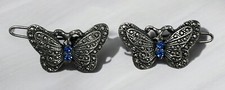 Butterfly Barrette Clips Metal Blue Gemstone