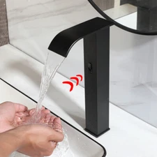 Black Touchless Bathroom Sink Faucet 12" Stainless Steel Basin Mixer Sensor Taps