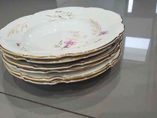 Hutschenreuther Pasco Sylvia 8941 Pink Blue Flowers Wheat 6 Soup Bowls - Imagen 3 de 5