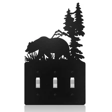 Metal Bear Switch Cover Moose Tree Mountain Elk Black Light Plate Forest Outl...