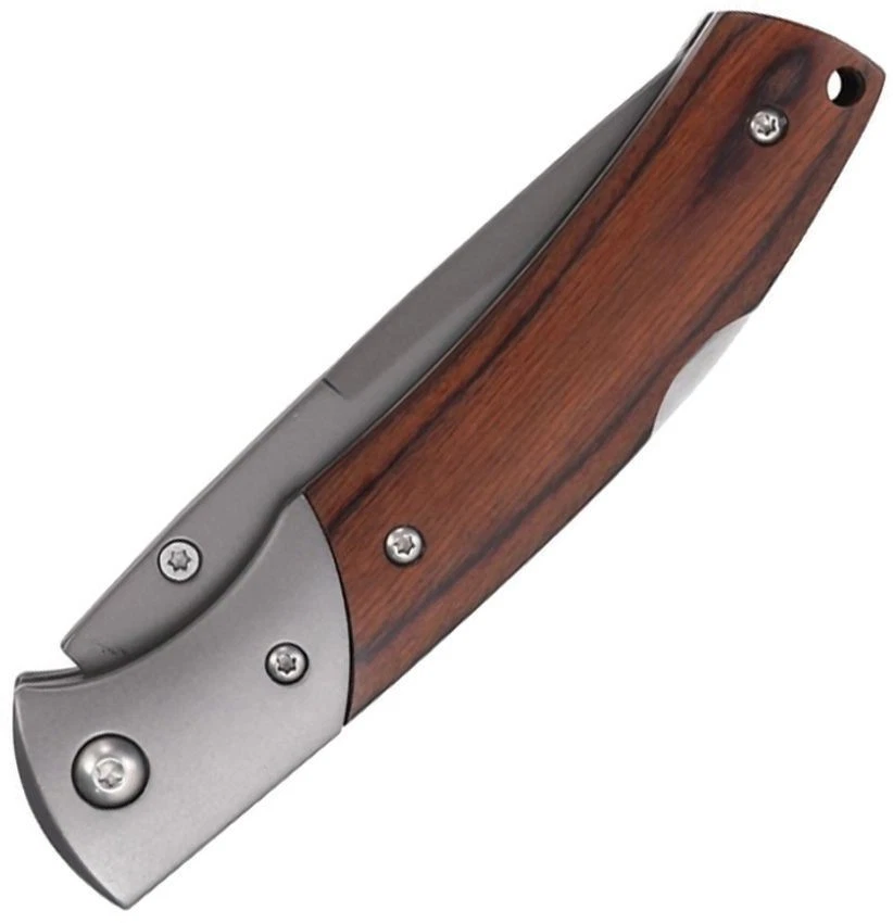 Elk Ridge 锁扣折叠刀 3.13 英寸灰色 TiNi 3Cr13 钢制刀片木质手柄 — 第 3/3 张图片