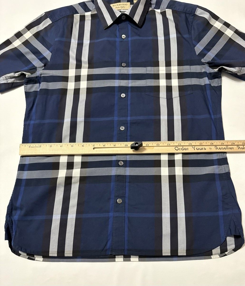 BURBERRY Shirt Check Medium M Navy Blue | eBay