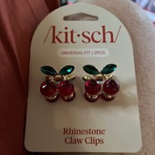 Kitsch Cherry Rhinestone Claw Clips 2pc. Universal Fit