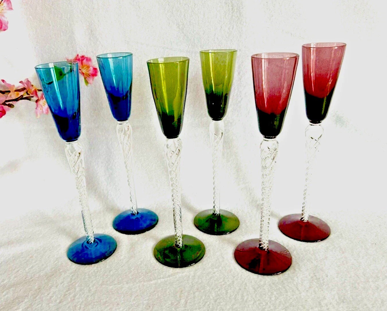 Hand Blown Glass Air Twist Stem Cordial Glass (set of 6)