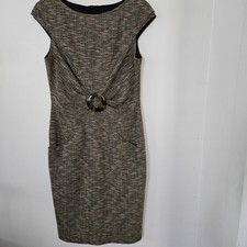 David Meister Dress Size 6 Black/Brown Tweed Midi Lined Sleeveless Career 